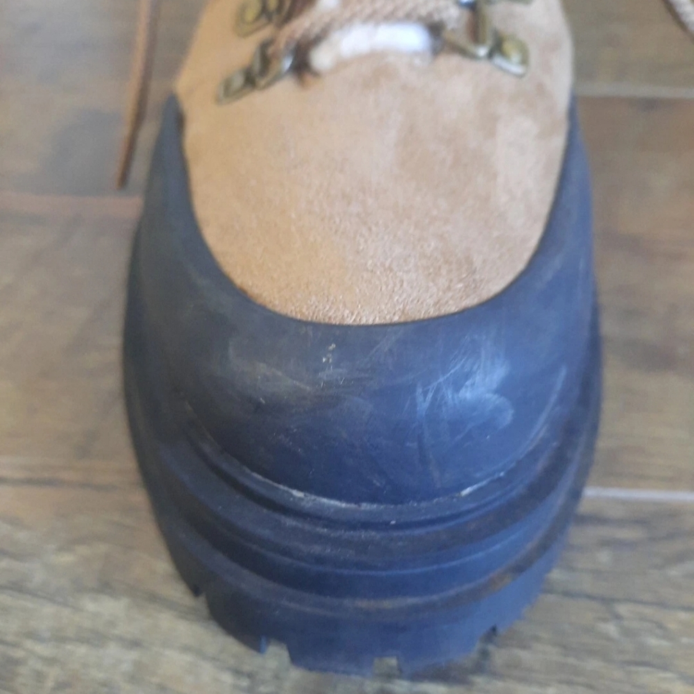 American Eagle High Top Lace Up Boots Women’s Shoes Size 7.5 Tan Black Fur Trim - Picture 8 of 12